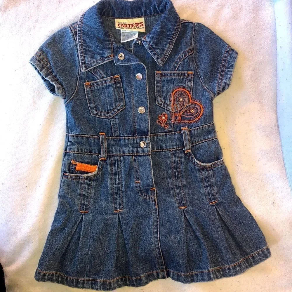 Excellent Vintage Girls 18M Carters Denim Dress